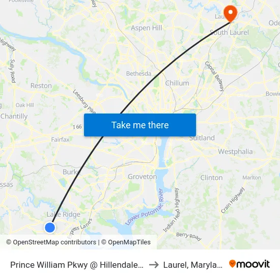 Prince William Pkwy @ Hillendale Dr to Laurel, Maryland map