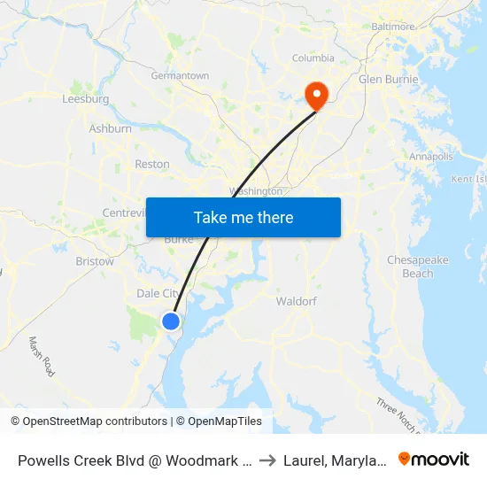 Powells Creek Blvd @ Woodmark Dr to Laurel, Maryland map