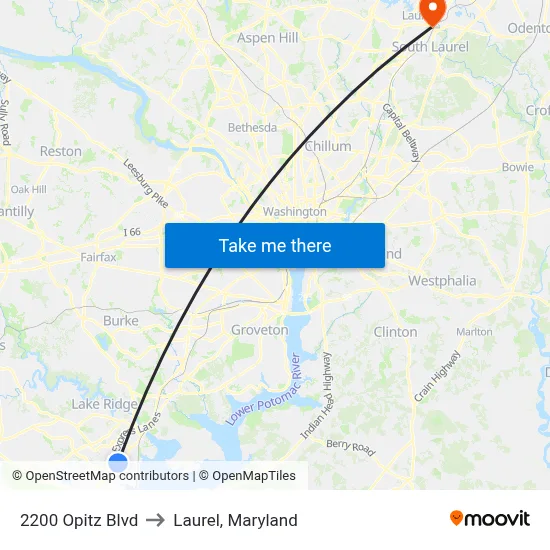 2200 Opitz Blvd to Laurel, Maryland map