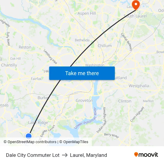 Dale City Commuter Lot to Laurel, Maryland map