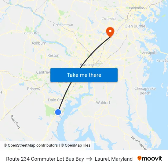 Route 234 Commuter Lot Bus Bay to Laurel, Maryland map