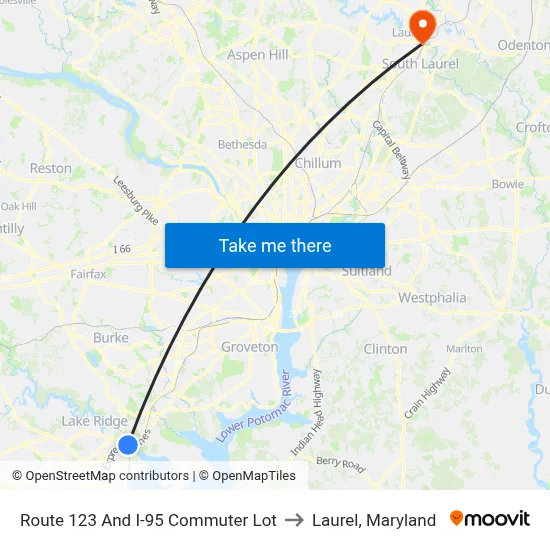 Route 123 And I-95  Commuter Lot to Laurel, Maryland map