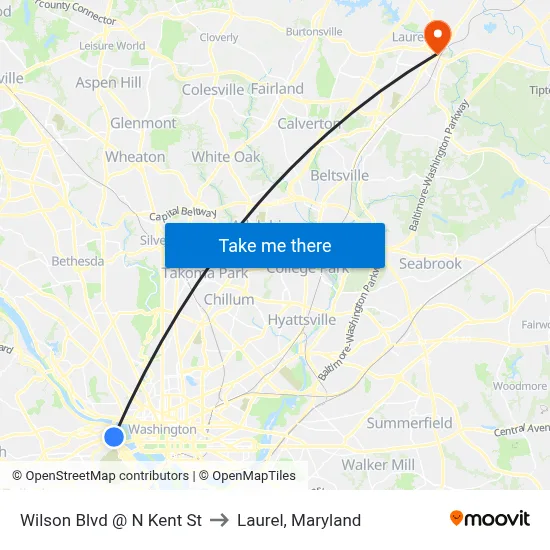Wilson Blvd @ N Kent St to Laurel, Maryland map