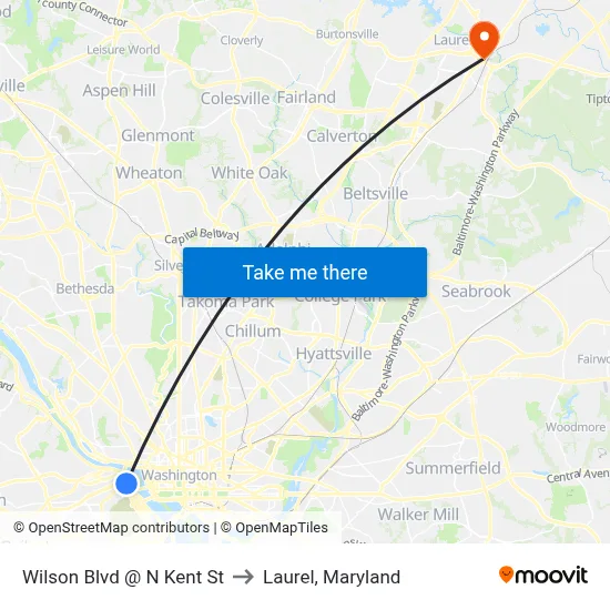 Wilson Blvd @ N Kent St to Laurel, Maryland map