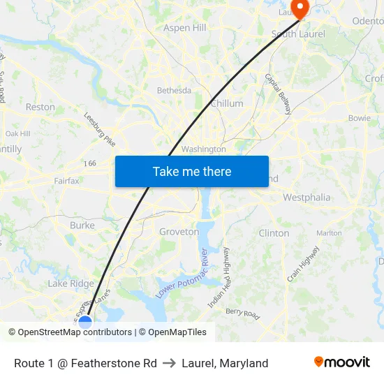 Route 1 @ Featherstone Rd to Laurel, Maryland map