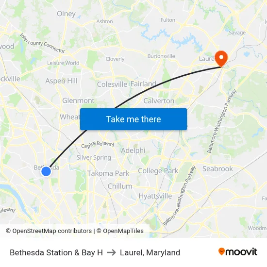 Bethesda Station & Bay H to Laurel, Maryland map