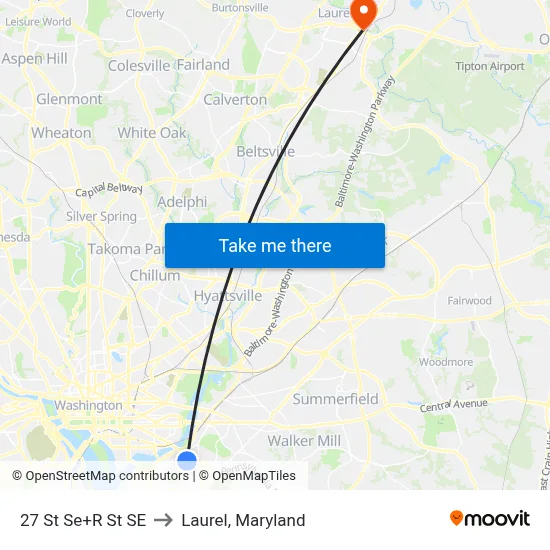 27 St Se+R St SE to Laurel, Maryland map