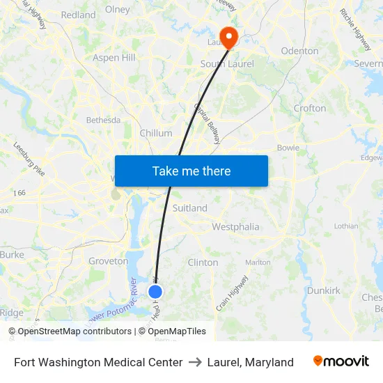 Fort Washington Medical Center to Laurel, Maryland map