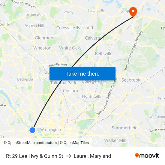 Rt 29 Lee Hwy & Quinn St to Laurel, Maryland map