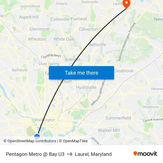 Pentagon Metro @ Bay U3 to Laurel, Maryland map