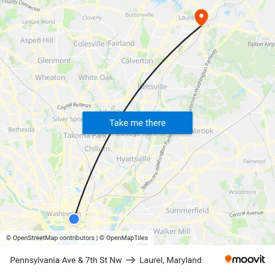 Pennsylvania Ave & 7th St Nw to Laurel, Maryland map