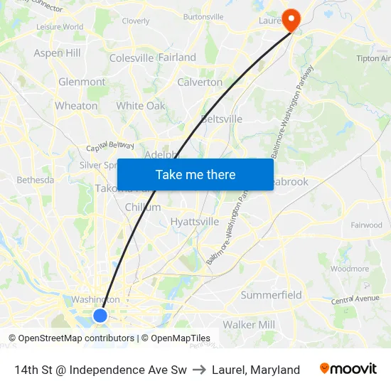 14th St @ Independence Ave Sw to Laurel, Maryland map
