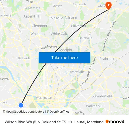 Wilson Blvd Wb @ N Oakland St FS to Laurel, Maryland map