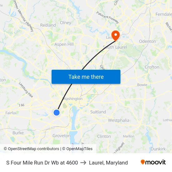 S Four Mile Run Dr Wb at 4600 to Laurel, Maryland map