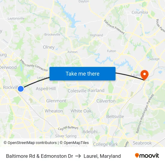 Baltimore Rd & Edmonston Dr to Laurel, Maryland map