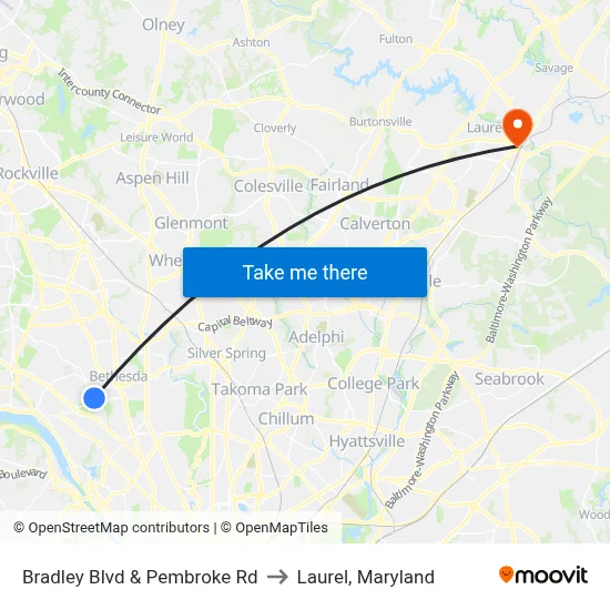 Bradley Blvd & Pembroke Rd to Laurel, Maryland map