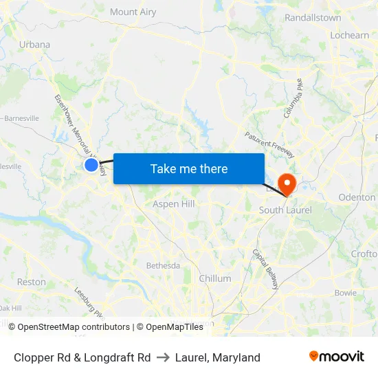 Clopper Rd & Longdraft Rd to Laurel, Maryland map