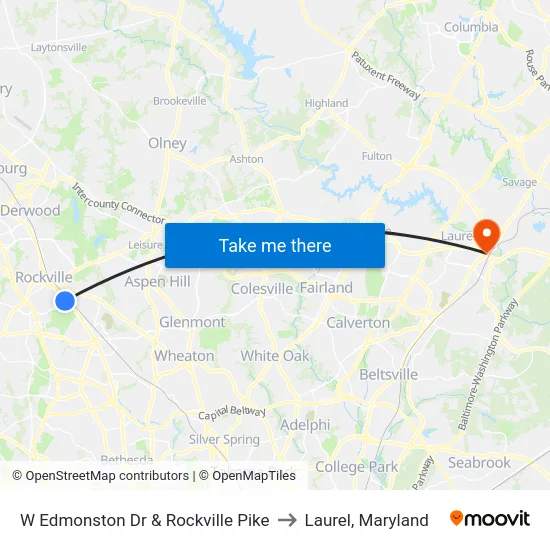 W Edmonston Dr & Rockville Pike to Laurel, Maryland map