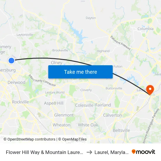 Flower Hill Way & Mountain Laurel Ln to Laurel, Maryland map