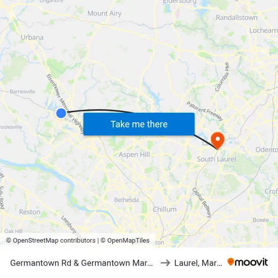 Germantown Rd & Germantown Marc Park & Ride to Laurel, Maryland map