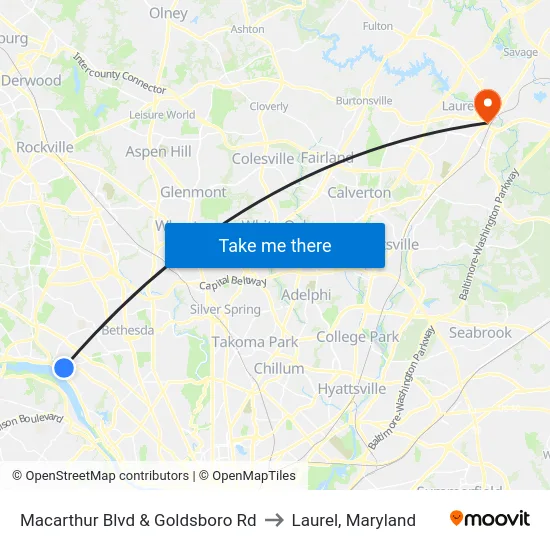 Macarthur Blvd & Goldsboro Rd to Laurel, Maryland map
