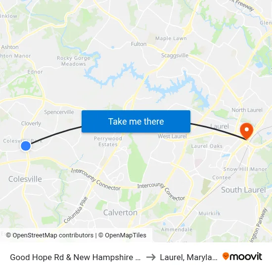 Good Hope Rd & New Hampshire Ave to Laurel, Maryland map