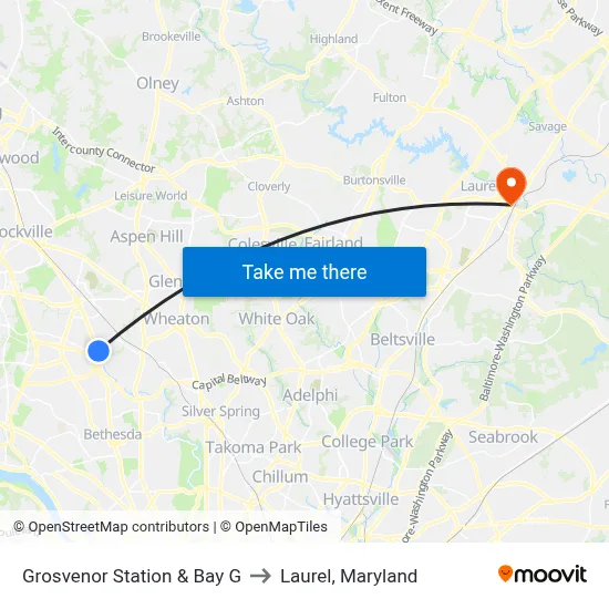 Grosvenor Station & Bay G to Laurel, Maryland map