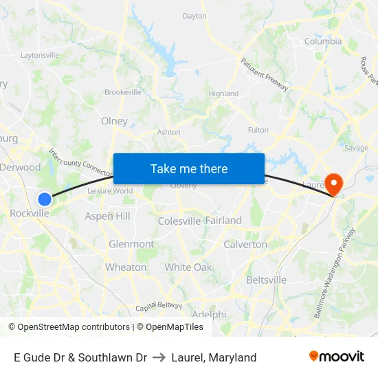 E Gude Dr & Southlawn Dr to Laurel, Maryland map