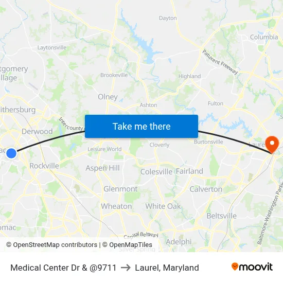 Medical Center Dr & @9711 to Laurel, Maryland map