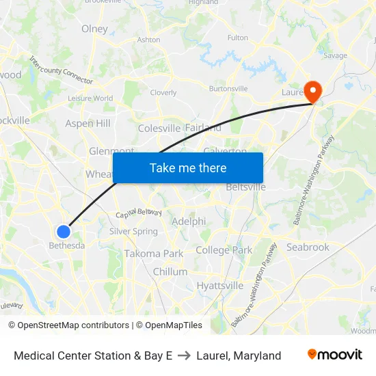 Medical Center Station & Bay E to Laurel, Maryland map