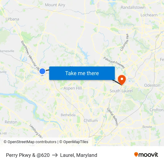 Perry Pkwy & @620 to Laurel, Maryland map