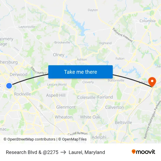 Research Blvd & @2275 to Laurel, Maryland map