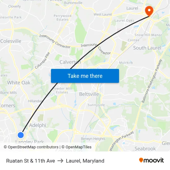 Ruatan St & 11th Ave to Laurel, Maryland map