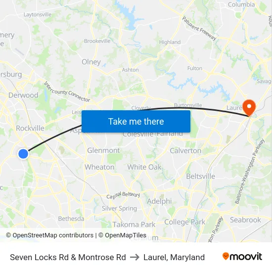 Seven Locks Rd & Montrose Rd to Laurel, Maryland map