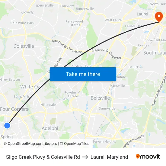 Sligo Creek Pkwy & Colesville Rd to Laurel, Maryland map