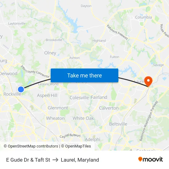 E Gude Dr & Taft St to Laurel, Maryland map