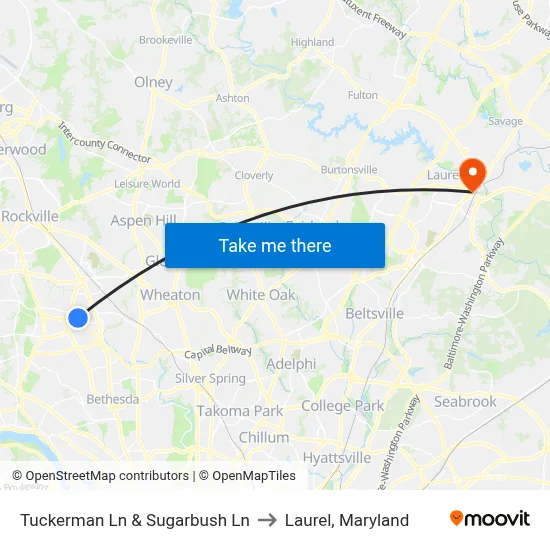 Tuckerman Ln & Sugarbush Ln to Laurel, Maryland map