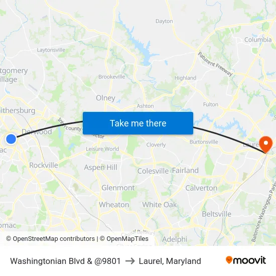 Washingtonian Blvd & @9801 to Laurel, Maryland map