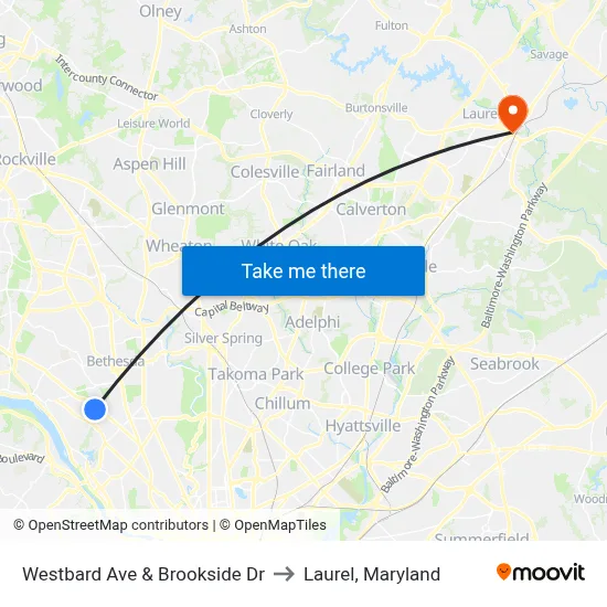 Westbard Ave & Brookside Dr to Laurel, Maryland map