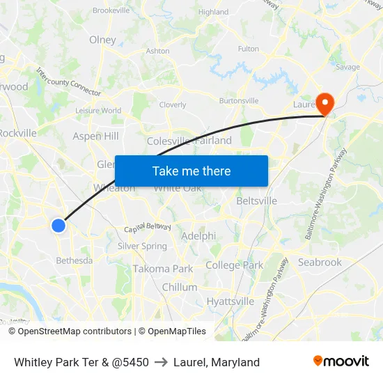 Whitley Park Ter & @5450 to Laurel, Maryland map