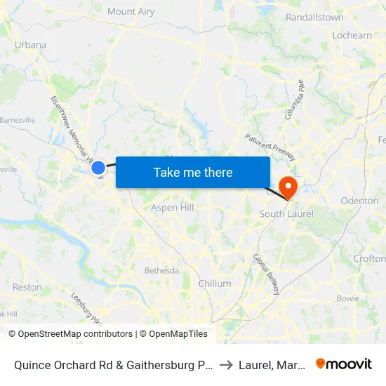 Quince Orchard Rd & Gaithersburg Park & Ride to Laurel, Maryland map
