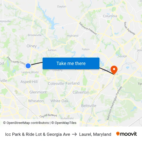 Icc Park & Ride Lot & Georgia Ave to Laurel, Maryland map