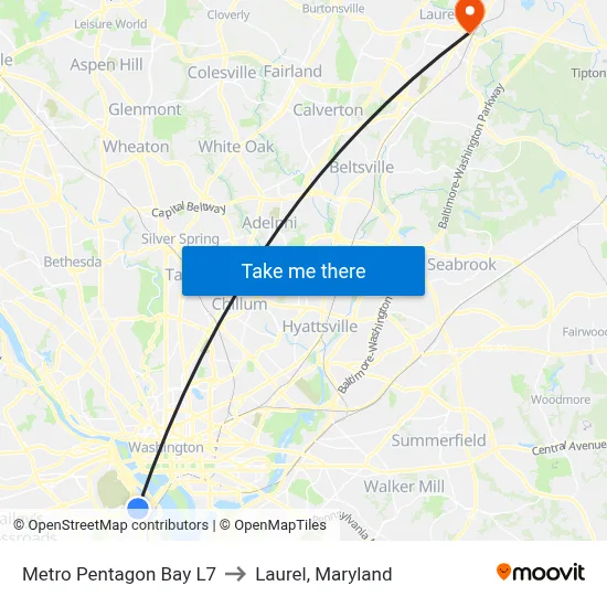 Metro Pentagon Bay L7 to Laurel, Maryland map