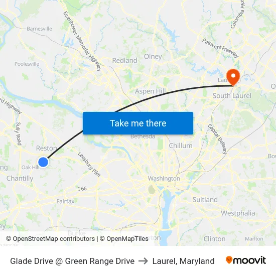 Glade Drive @ Green Range Drive to Laurel, Maryland map