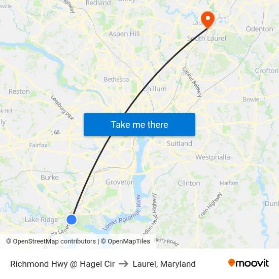 Richmond Hwy @ Hagel Cir to Laurel, Maryland map