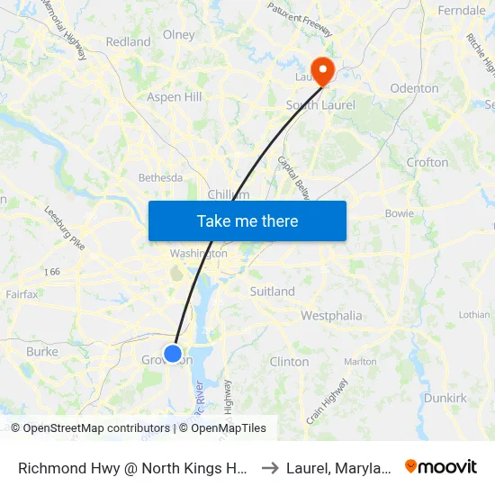 Richmond Hwy @ North Kings Hwy to Laurel, Maryland map