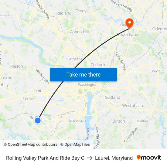 Rolling Valley Park And Ride Bay C to Laurel, Maryland map