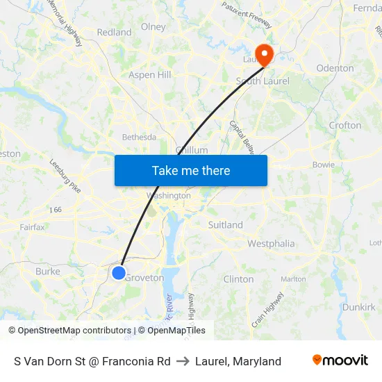 S Van Dorn St @ Franconia Rd to Laurel, Maryland map