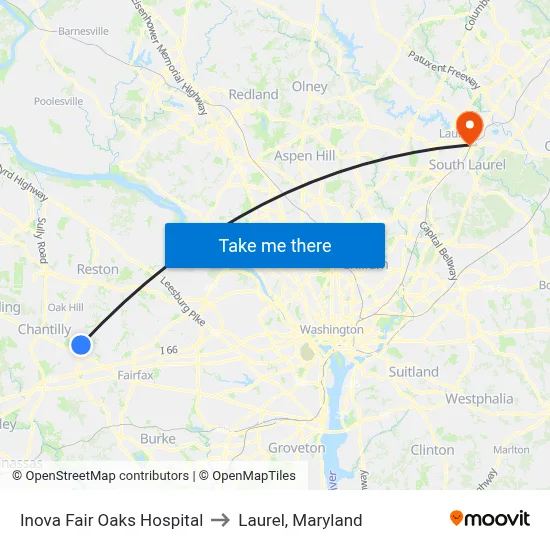 Inova Fair Oaks Hospital to Laurel, Maryland map