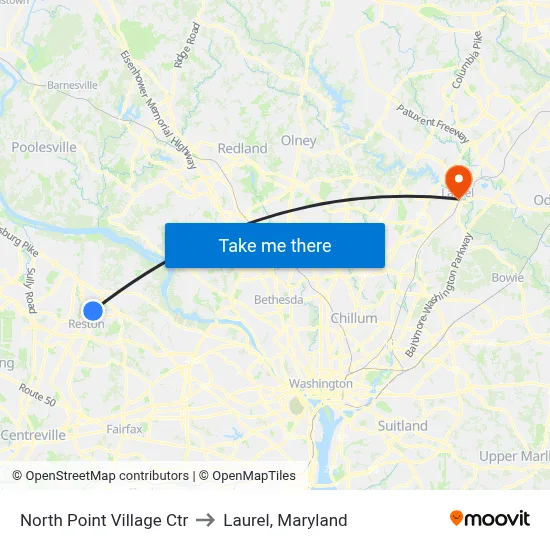 North Point Village Ctr to Laurel, Maryland map